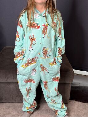 Nick & Nora Adult Teen Unisex Fleece One Piece Sock Monkeys Pajama Size S NWT